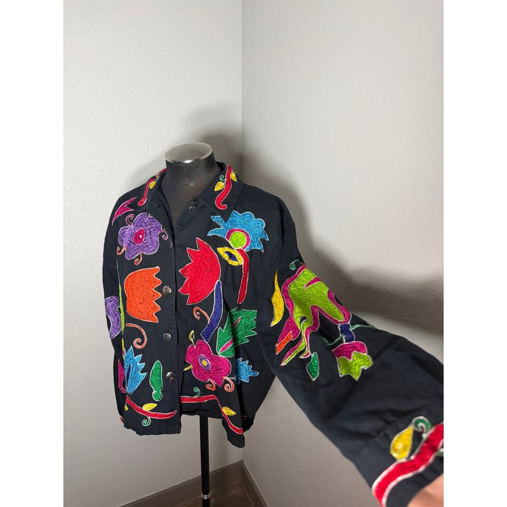 Vintage RS Sport Embroidered Jacket Black Floral Artsy Cropped Button Front L - Picture 4 of 10